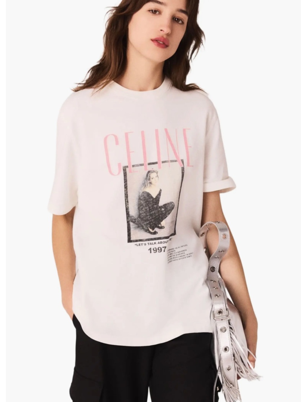 MAJE Celine White Graphic Logo T-Shirt - Pink Print